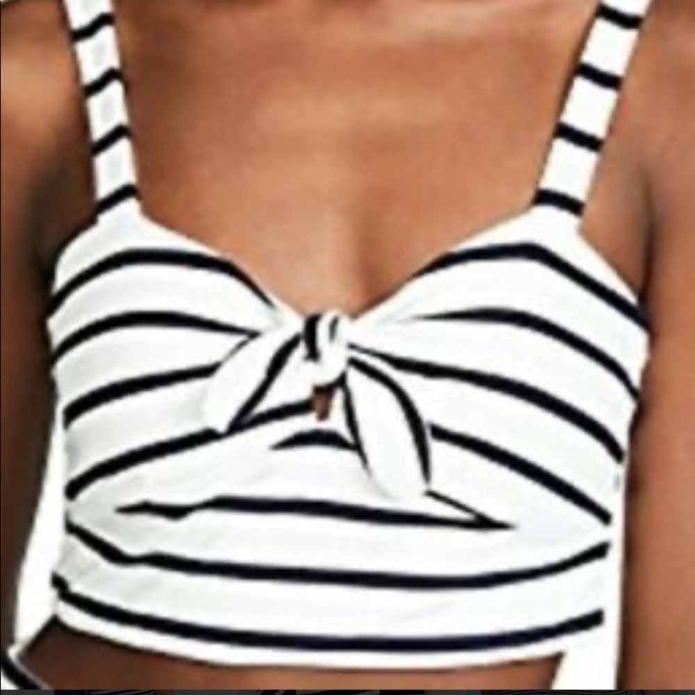 BB Dakota Striped Cropped Top Tie Front Optic White Blue Size Small